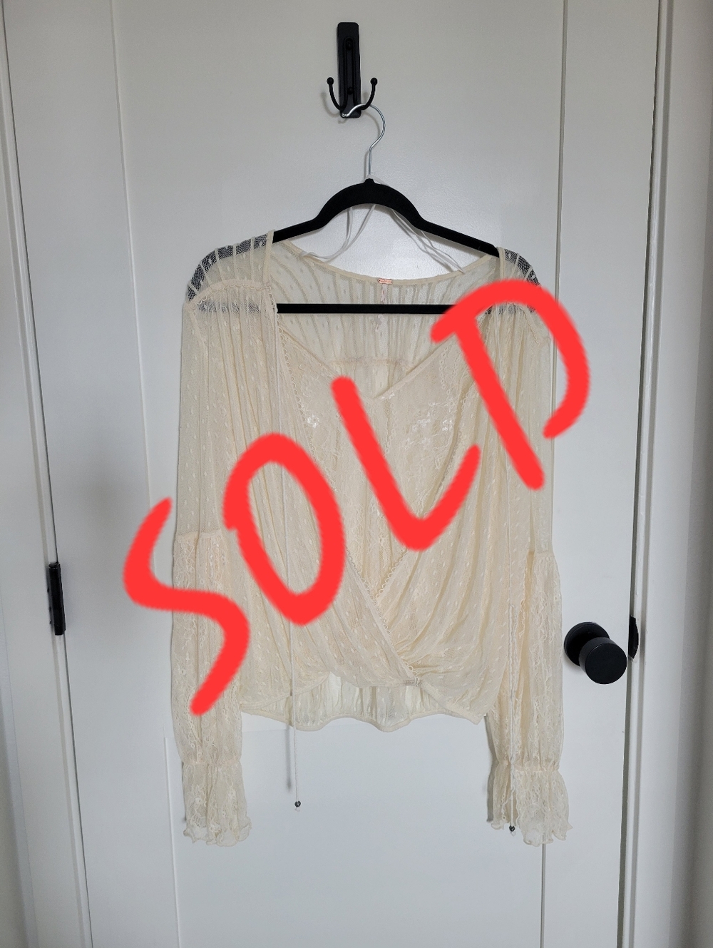 Free People Sheer Cream Wrap Blouse
